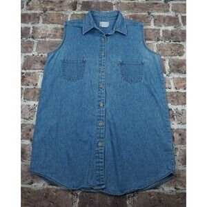 VTG 90s Levi's Sleeveless Denim Shirt Button Up Western Top Womens XL Runs Small